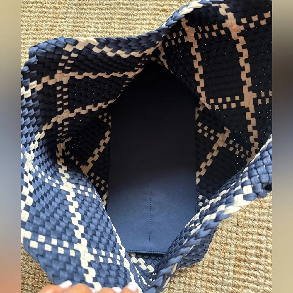 Naghedi Navy and Cream Woven Tote - Picture 10 of 12